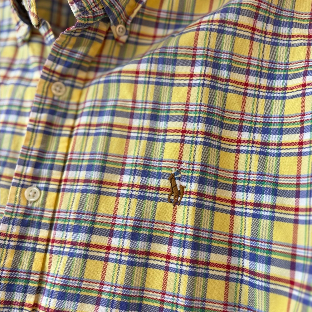 Ralph Lauren Men Large Button Up Long Sleeve Plaid Shirts Set 3 Pink Yellow Blue - Picture 11 of 13